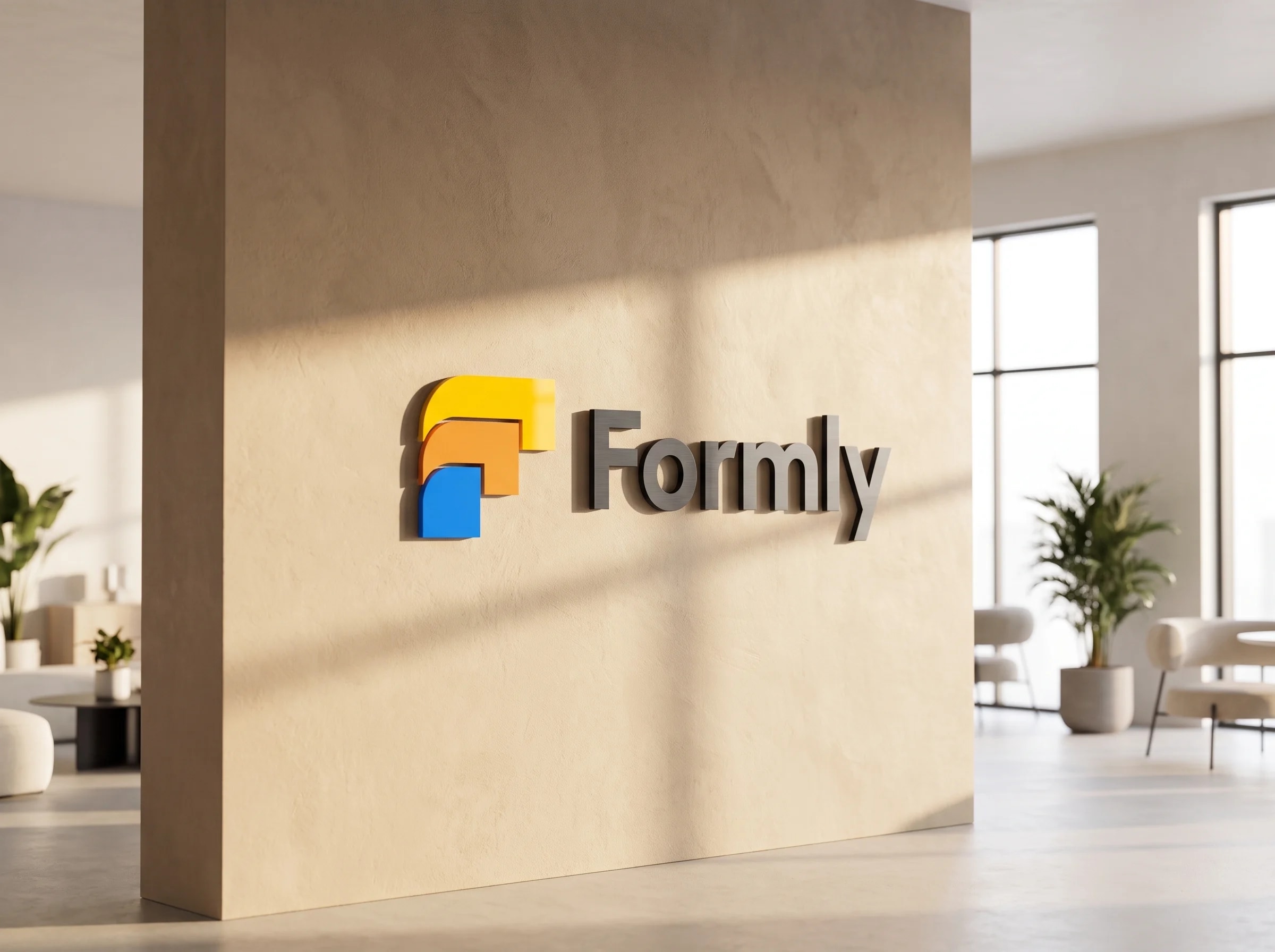 The identity, built: signage in a training-center lobby.