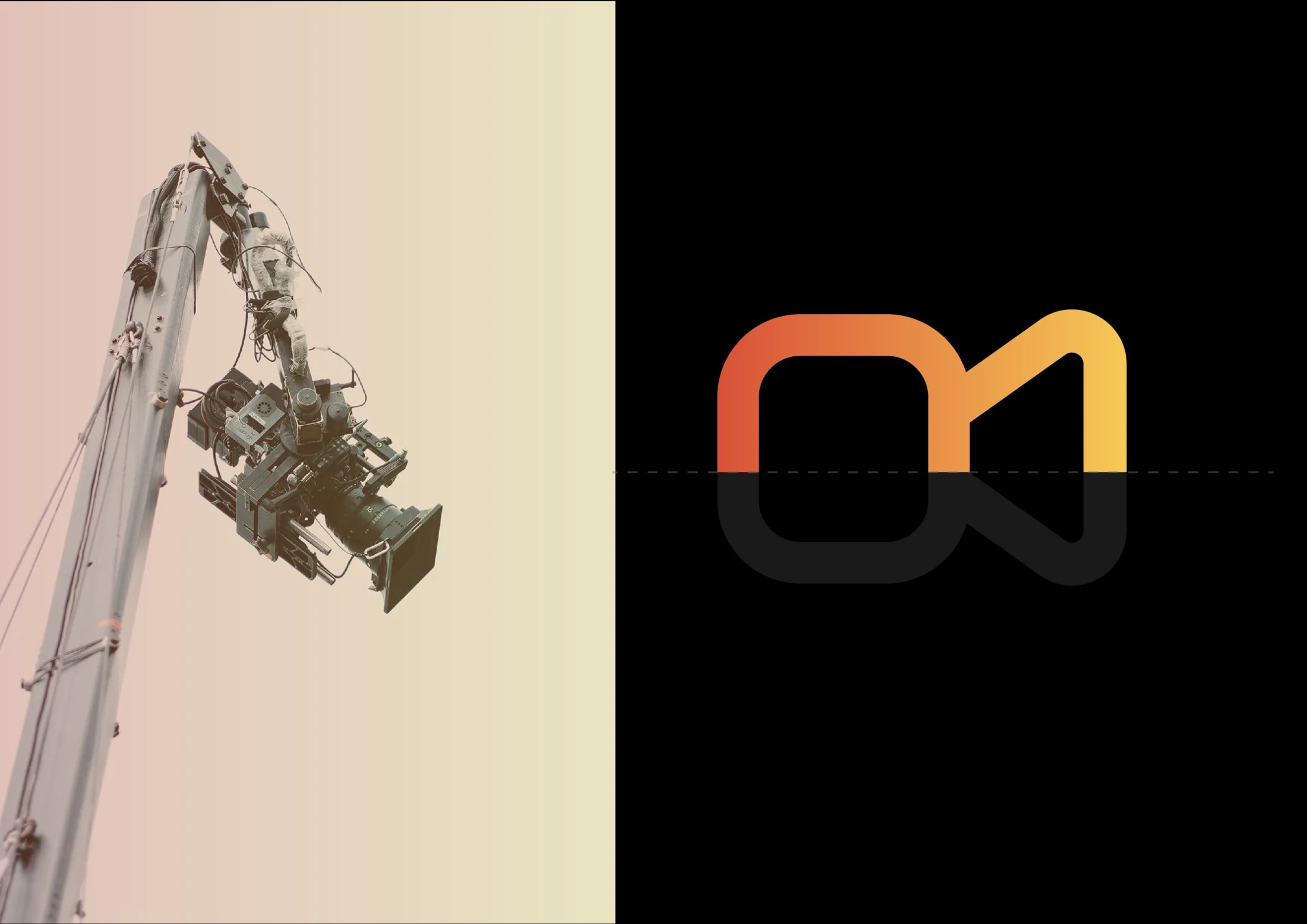 The mark, constructed: one continuous loop, an “m” and a camera at once.