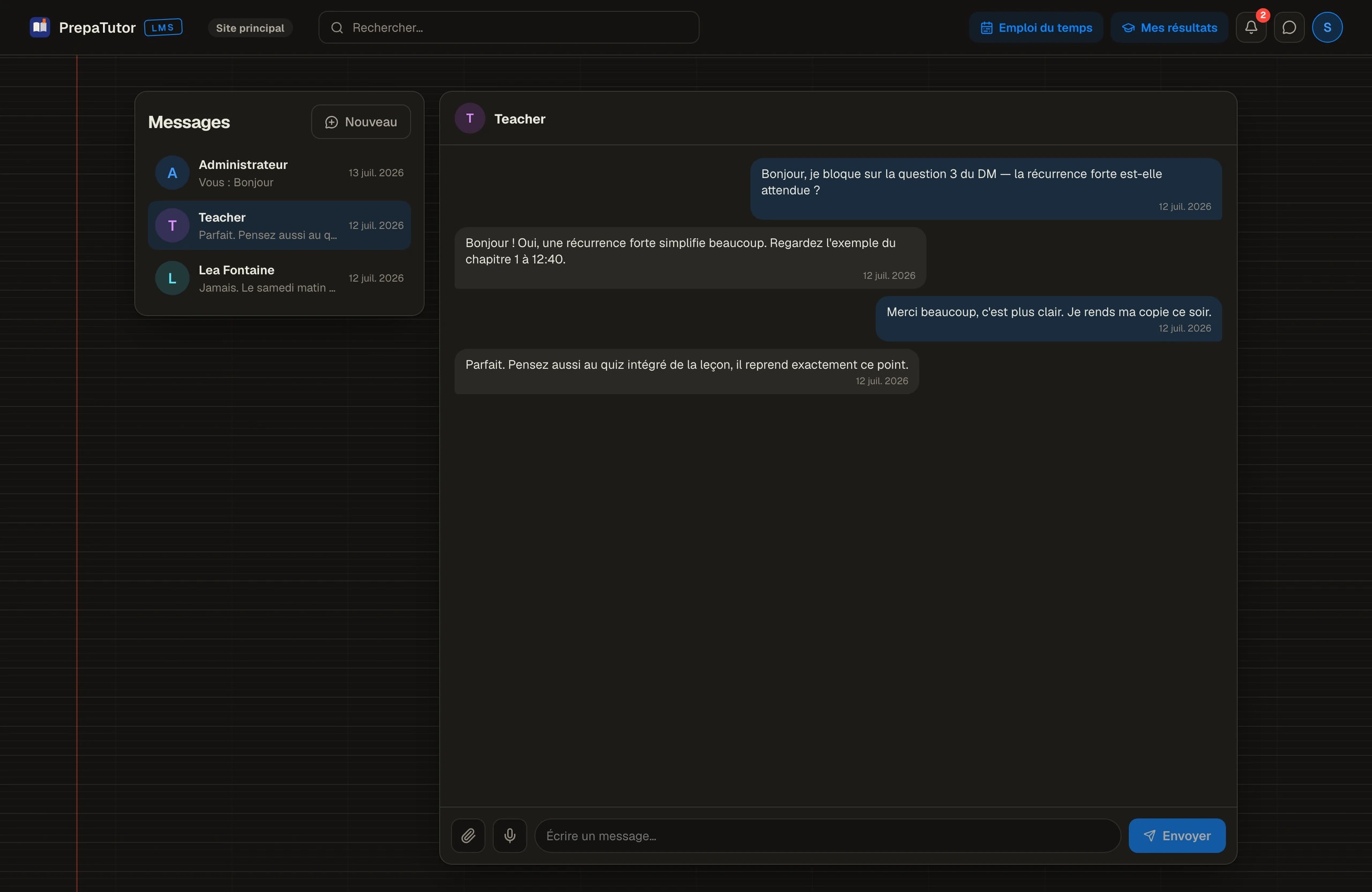 Direct messaging, beside the feed.